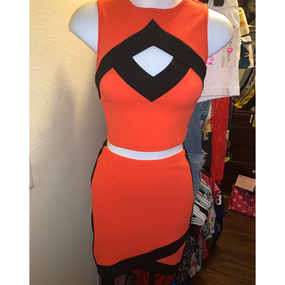 Orange and black two piece